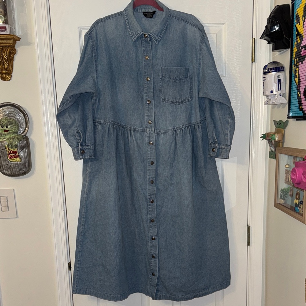 Vintage Denim Button Down Long Sleeve Dress